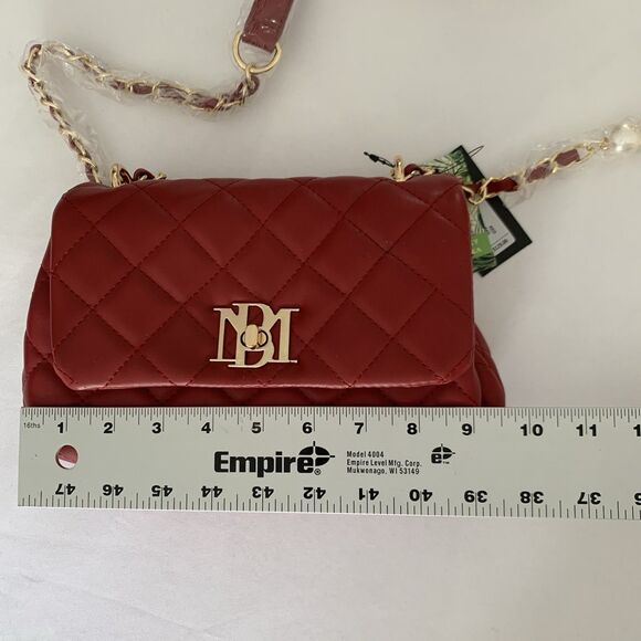 NWT Badgley Mischka Crossbody Bag Red Diamond Quilted Pearls Vegan Leather Glam - Picture 10 of 13